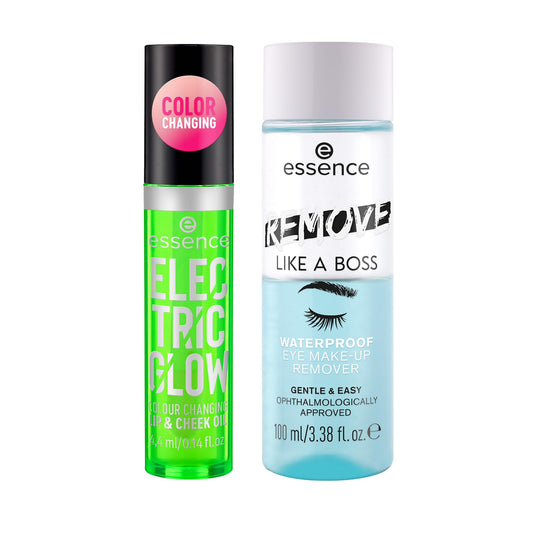 essence Electric Glow Color Changing Lip & Cheek Oil & Remove Like a Boss Waterproof Eye & Face Makeup Remover Bundle | Vegan & Cruelty Free