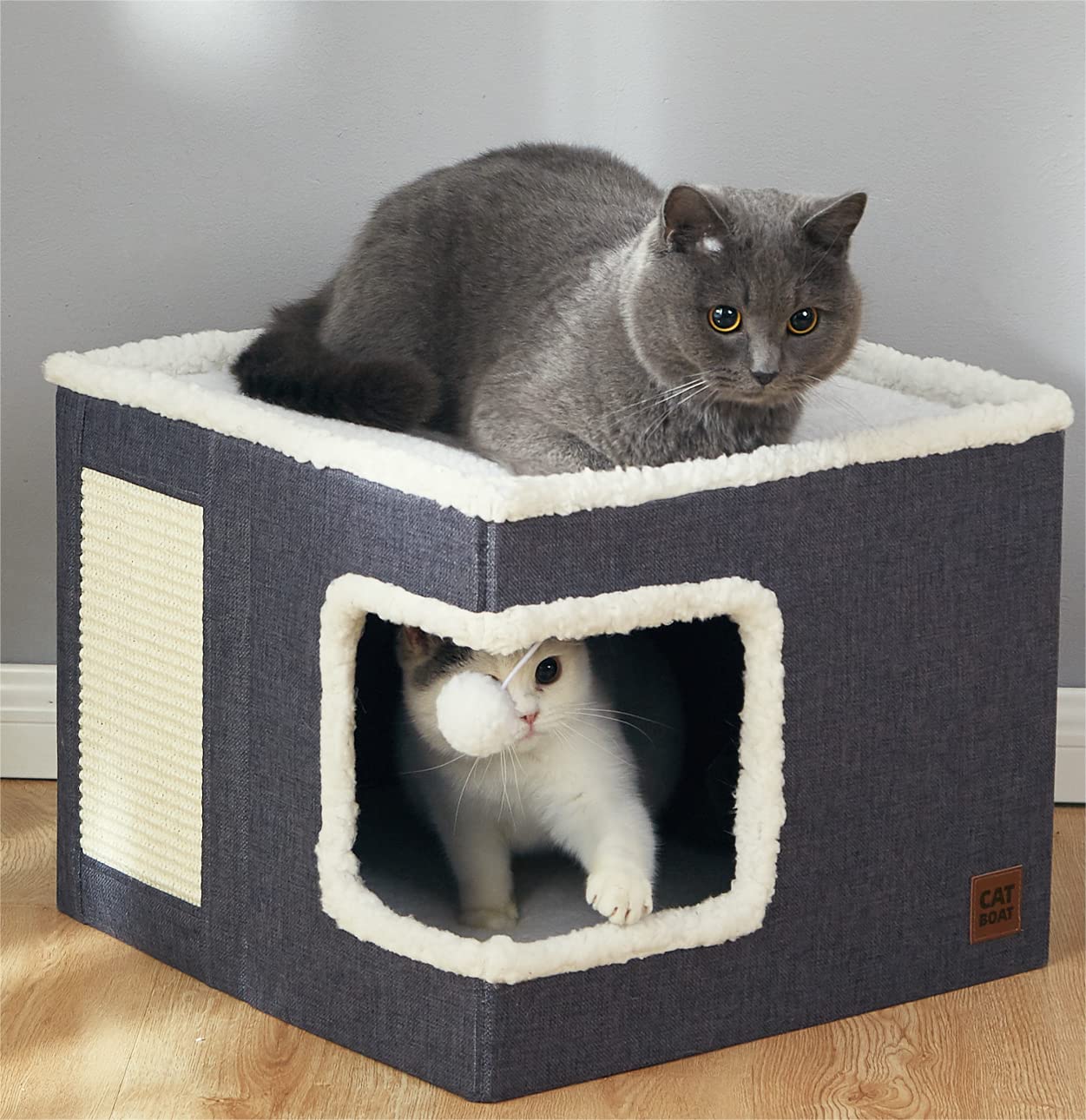 Cat Bed for Indoor Cats Cube House, Covered Cat Cave Beds & Furniture with Scratch Pad