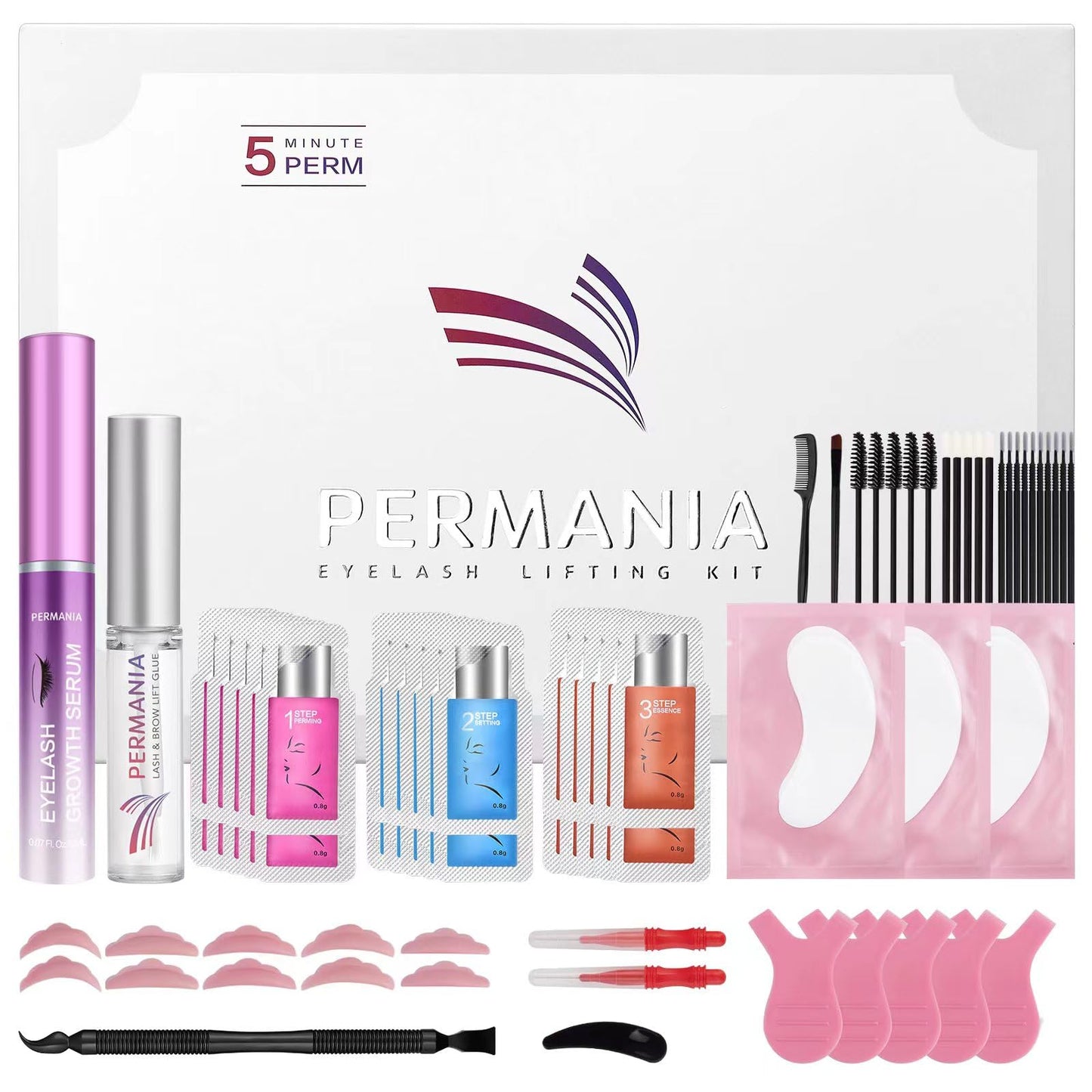 PERMANIA Lash Perm Kit with Growth Serum,Lash Lift Sachet Kit and 2ml Eyelash Enhancer & Natural Non-Irritating Nutrient Solution