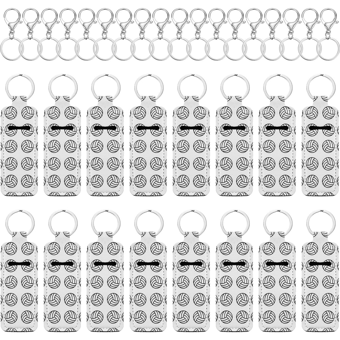 16 Pieces Volleyball Lipstick Holder Keychains Volleyball Lipstick Balm Holder Keychain Clip-on Lipstick Sleeve Pouch with 16 Pieces Metal Clip Cords for Lipstick Tracker