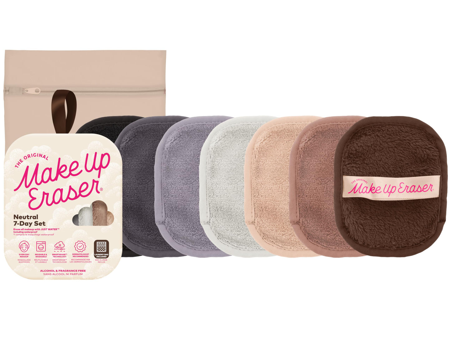 MakeUp Eraser, 7-Day Set, Erase All Makeup With Just Water, Including Waterproof Mascara, Eyeliner, Foundation, Lipstick, and More, Neutrals, 7 ct.