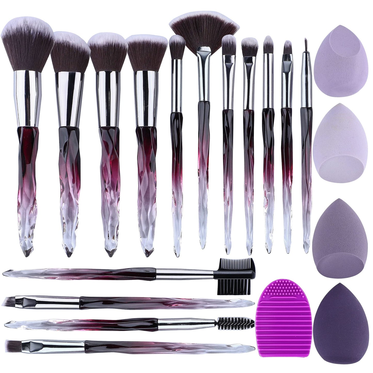 XMOSNZ Makeup Brushes 15pcs Make up Brushes Crystal Handle Highlighter Makeup Foundation Makeup Make Up Brush Sets Eyebrow Brush Professional with 4 Makeup Sponge