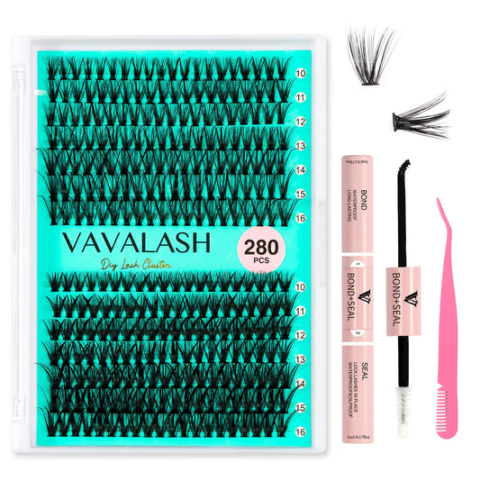VAVALASH DIY Lash Extension Kit 280 Clusters Individual Lashes Kit 30D 40D 0.07D-10-16mm Lash Clusters, Lash Bond and Seal, Lash Tweezer for DIY Eyelash Extension at Home（Kit-30D+40D-0.07D-10-16MIX）