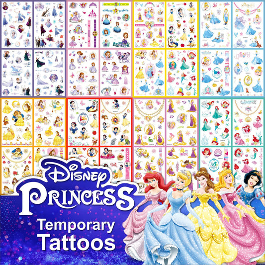 Princess Tattoos Kids, ACSAUMMY 40 Sheet Cartoon Tattoos Party Favor Set for Girls Boys 9 Cute Princess Series Temporary Tattoo Stickers Mickey Mouse Tattoo Stickers for Kids Party Decor Supply