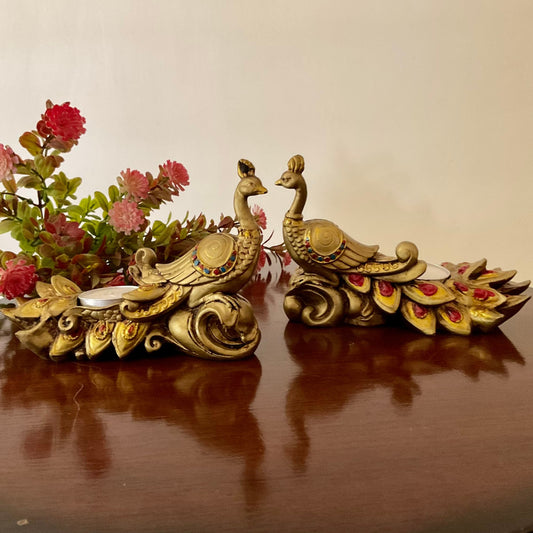 Peacock Tea Light Holder (Set of 2) - Festive Decor