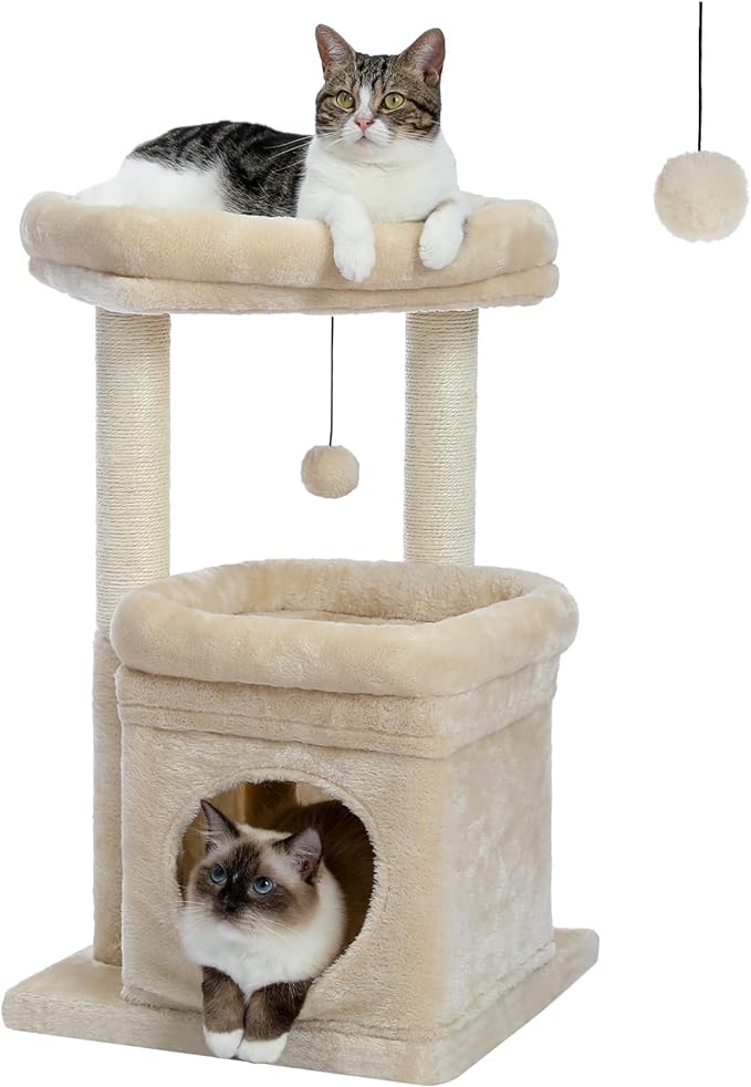 Cat Tree Tower for Indoor Cats with Private Cozy Cat Condo, Natural Sisal Scratching Posts
