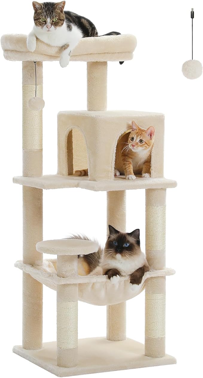 Cat Tree for Indoor Cats, 45.7" Multi-Level Cat Tower with Large Metal Frame Hammock