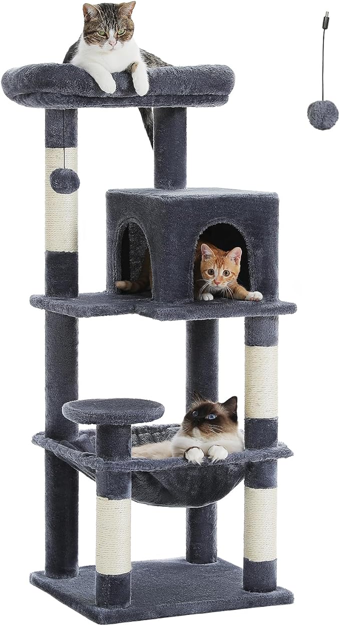 Cat Tree for Indoor Cats, 45.7" Multi-Level Cat Tower with Large Metal Frame Hammock