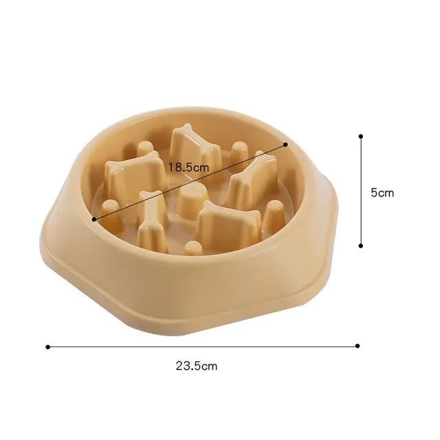 Slow Feeder Bone Design Pet Bowl Yellow