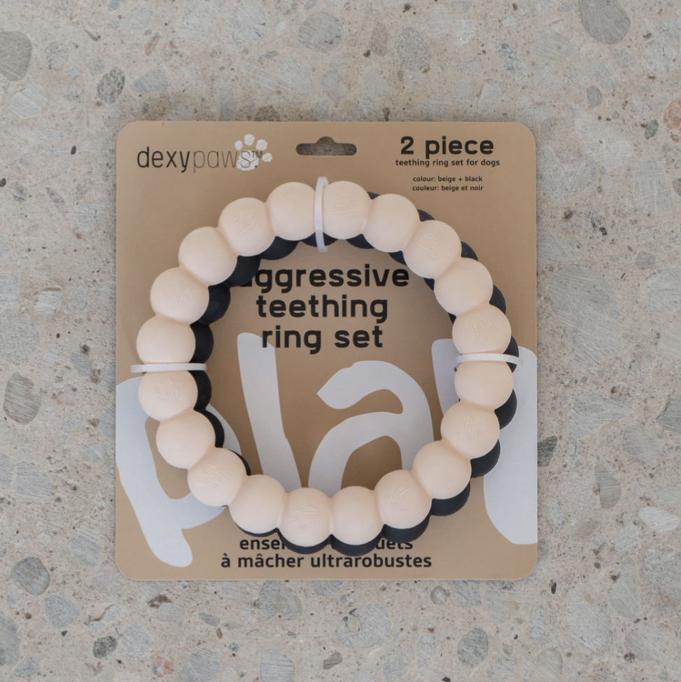 2 X Ring Aggressive Chew Toy Set - Nude & Black