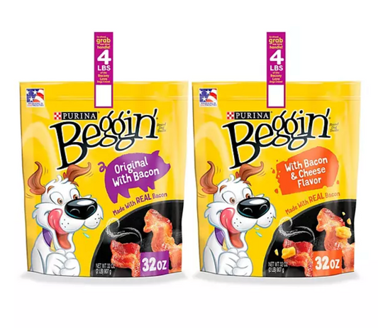 Purina Beggin' Strips Real Meat Dog Treats, Bacon & Bacon + Cheese Flavors (32 oz., 2 pk.)