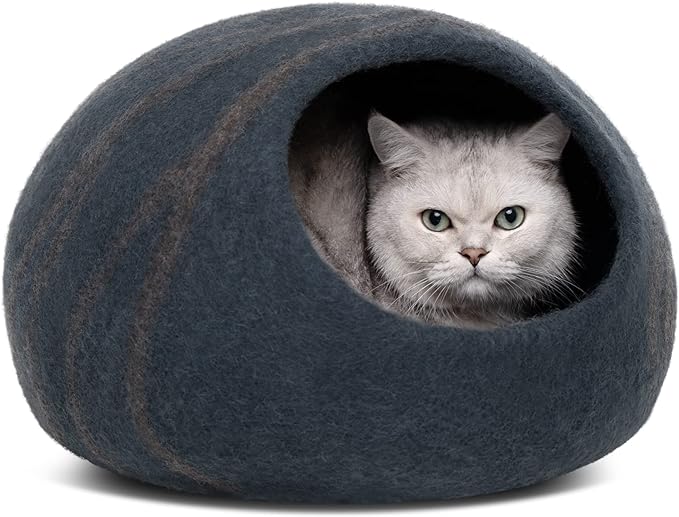 Premium Felt Cat Bed Cave - Handmade 100% Merino Wool Bed for Cats and Kittens