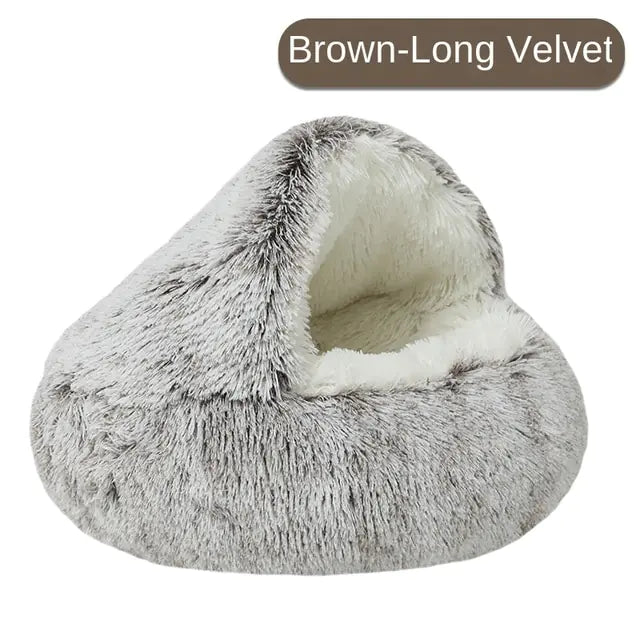 Plush Pet Bed Brown-Long Velvet Diameter 50cm