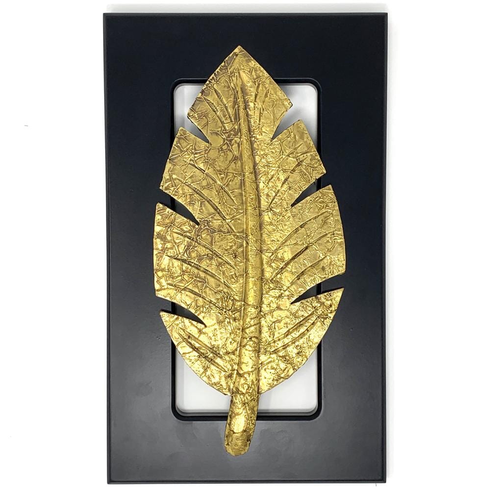 Brass leaf Wall Decor - Black Wooden frame - Wall hanging
