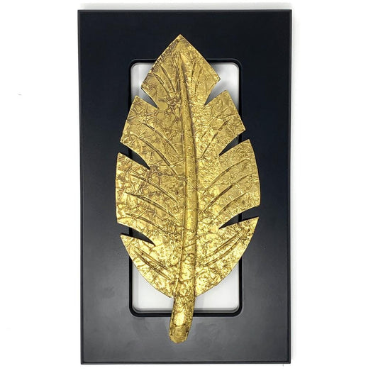 Brass leaf Wall Decor - Black Wooden frame - Wall hanging