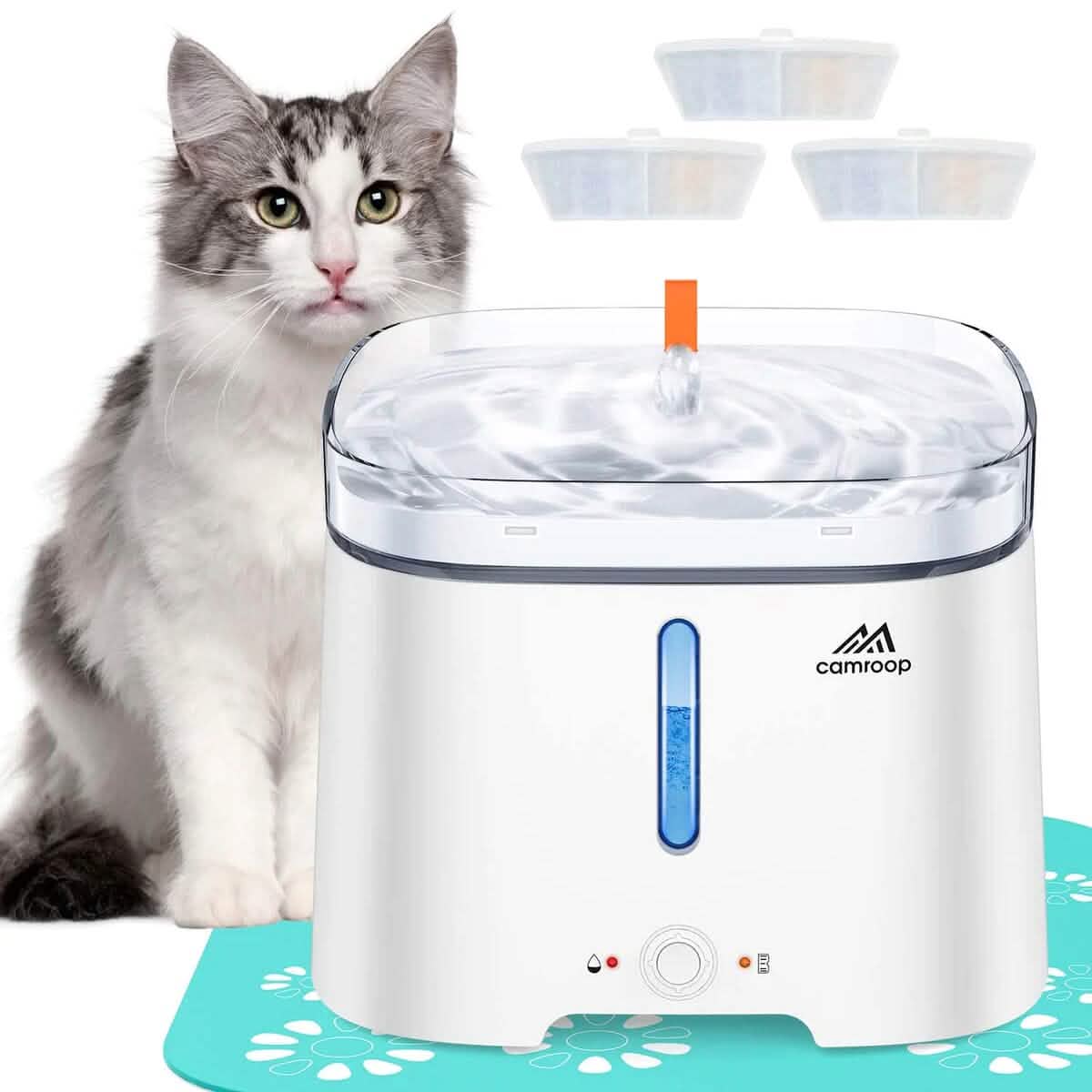 CAMROOP Automatic Pet Water Dispenser with Indicator and Silicone Mat