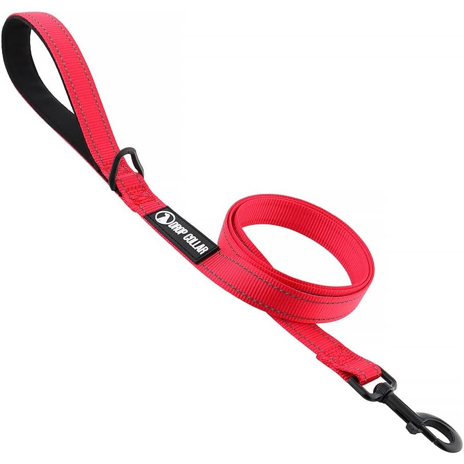Drop Collar Reflective Nylon Leash with Sleek D-Ring for Accessories & Soft Padded Gel Handle for Comfort (Long)