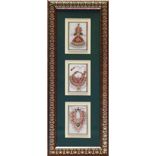Handcrafted Jewelry Painting, Gold Leaf Meenakari Art, Three Marble Miniature - Wall decor