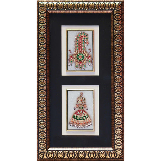 Handcrafted Jewelry Painting, Gold Leaf Meenakari Art, Two Marble Miniature - Wall decor