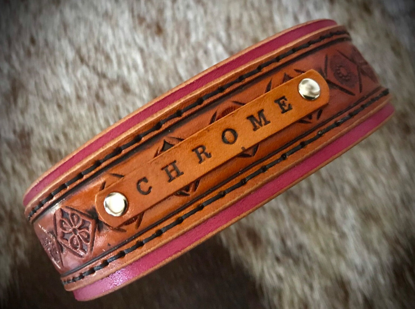 Diamond carved double layered dog collar