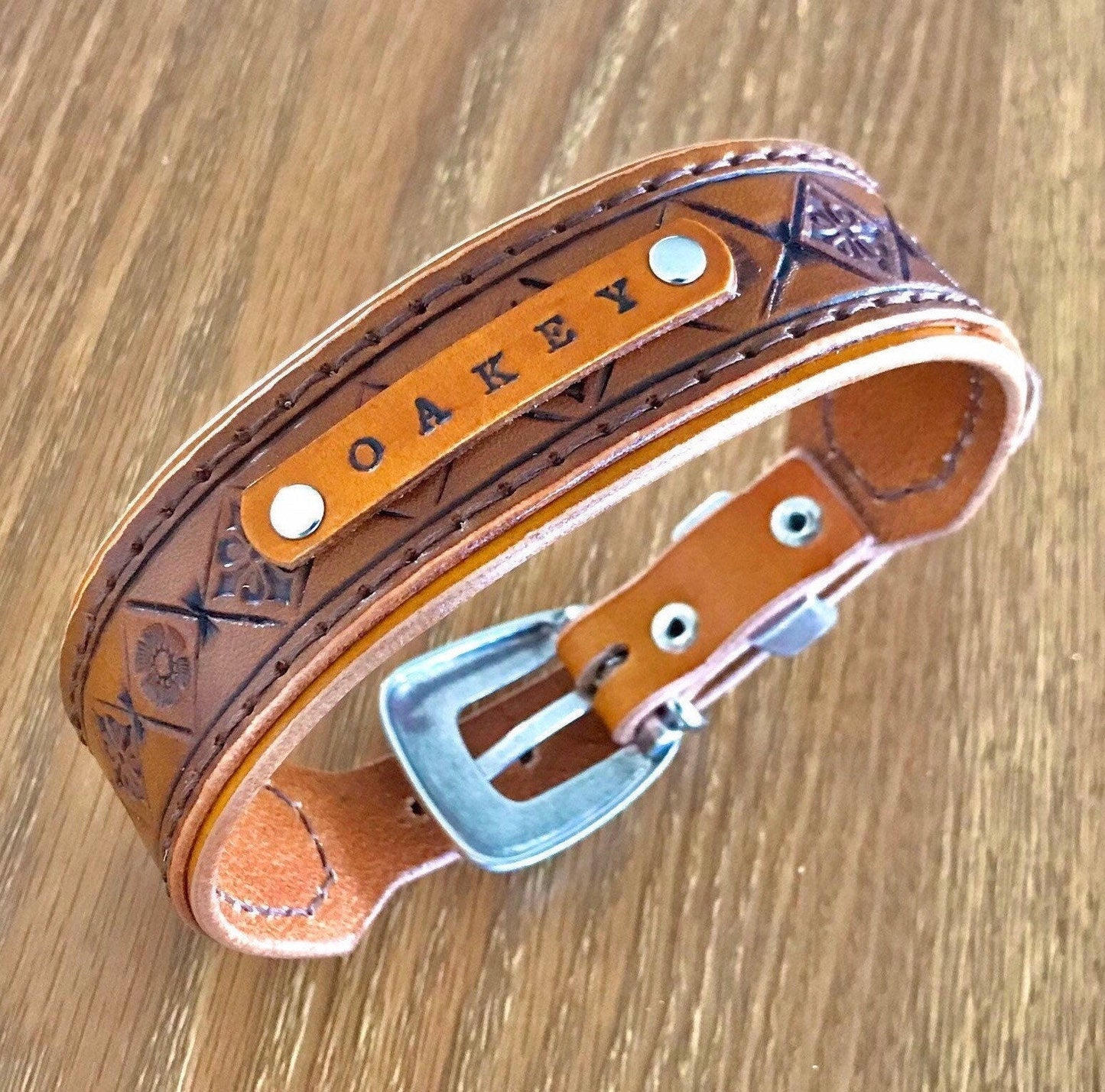 Diamond carved double layered dog collar