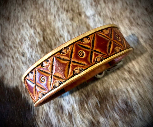 Hand tooled boho style wide dog collar
